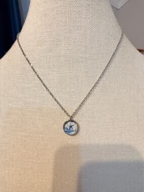 Vintage Delft Style Windmill Pendant Necklace 18”